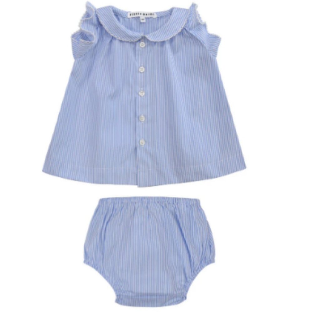 Parni Baby Blue Striped Ruffle Tunic & Bloomer Set